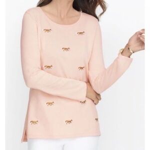 Talbots Pink Long Sleeve Tee with Foxes
